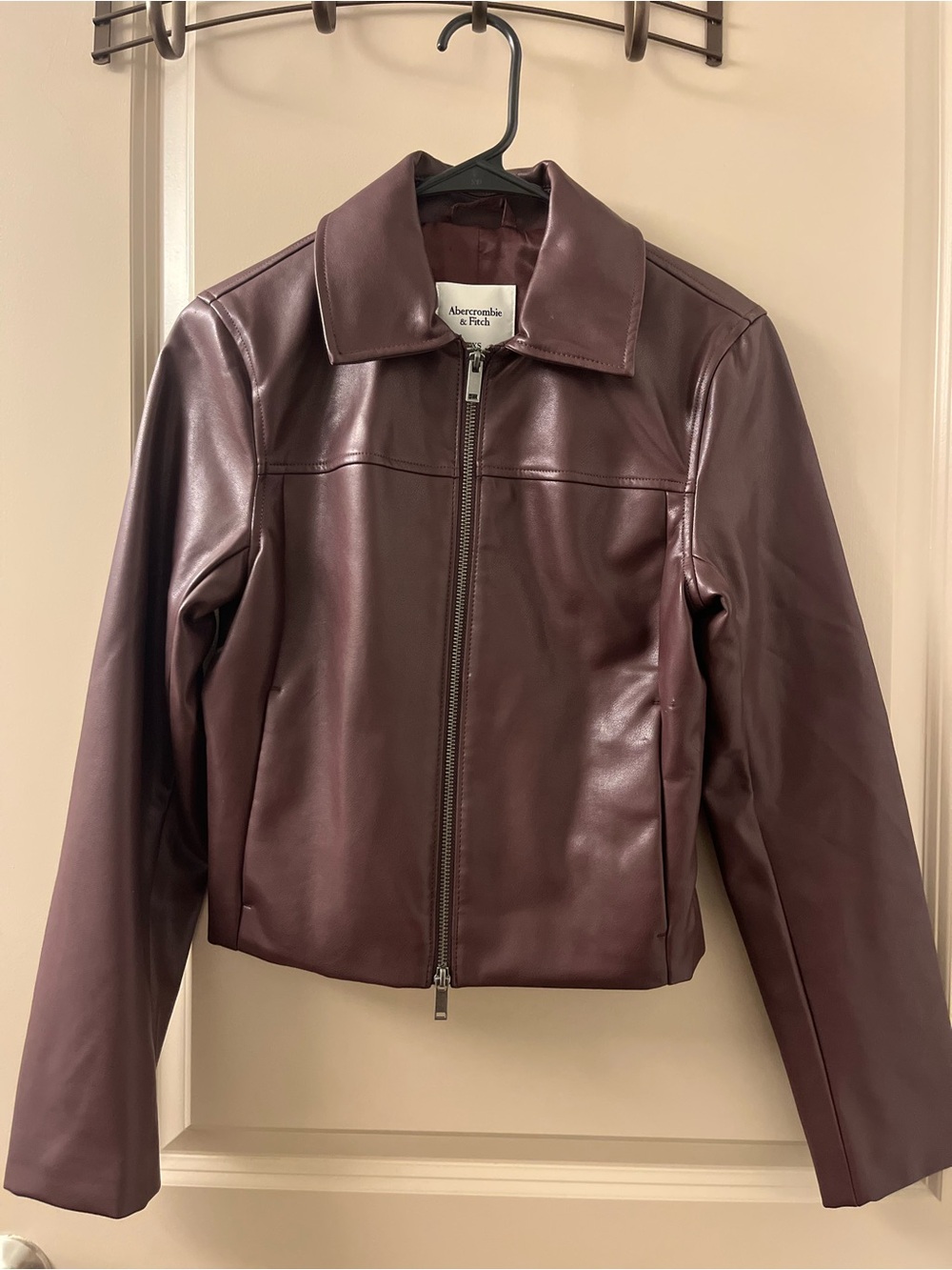 Abercrombie & Fitch Women's Faux Leather Jacket in Deep Burgundy